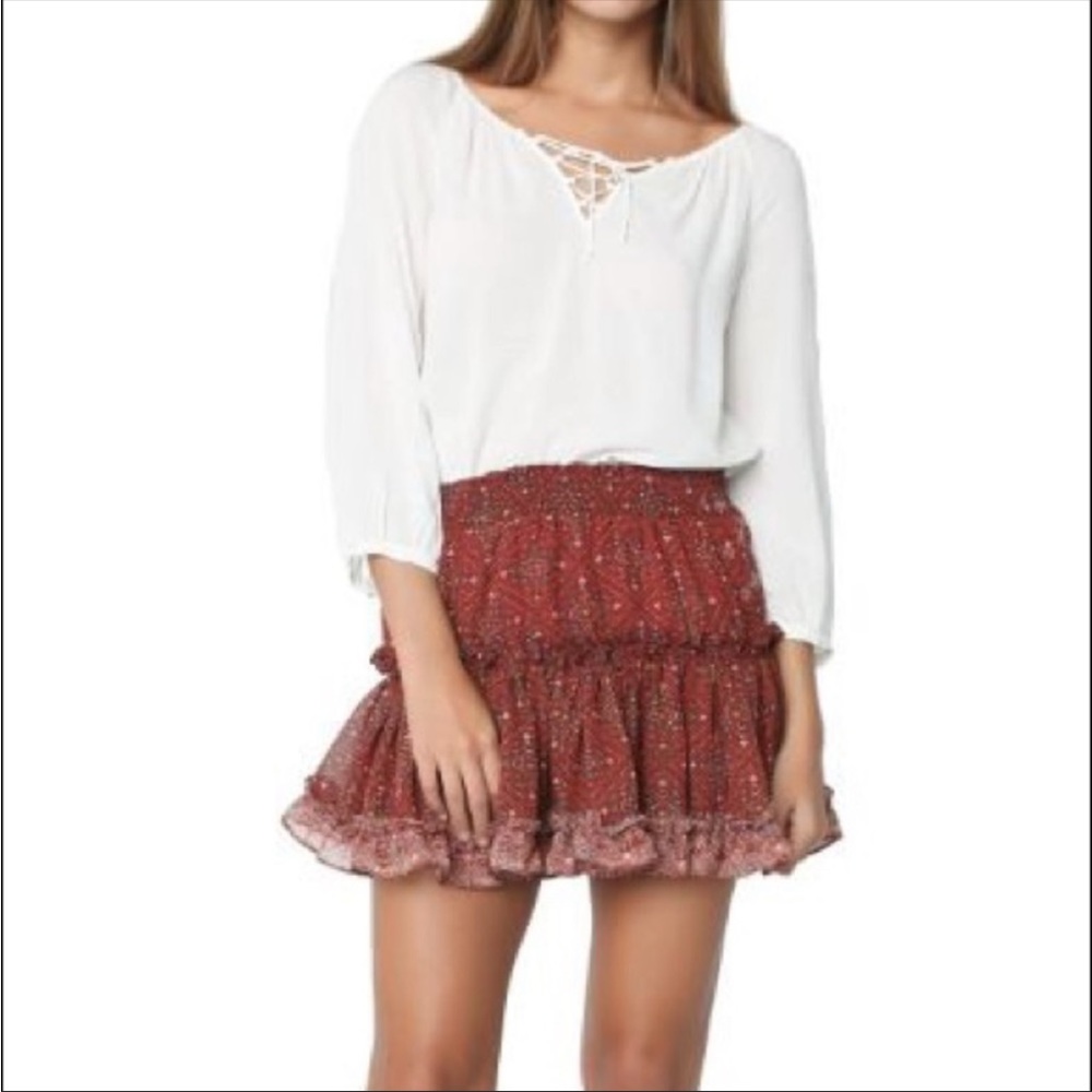 Misa Los Angeles Rust Floral Ruffled Mini Skirt